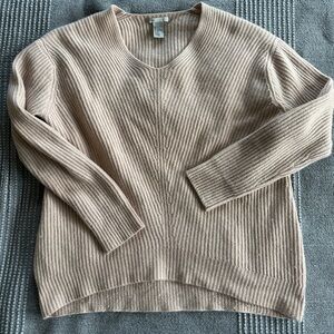 100% Cashmere Ribbed V Neck Sweater - Soft Rose Pink Size S